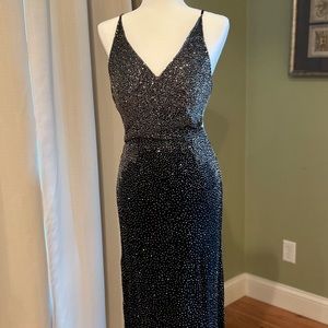 Scala Black Glitter Spaghetti-Strap Prom Dress